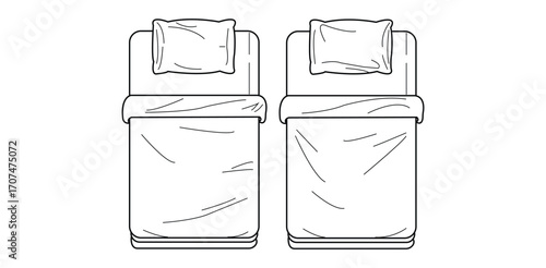 Outlined Beds with Pillows and Duvets

