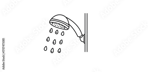Outlined Shower Head with Water Drops

