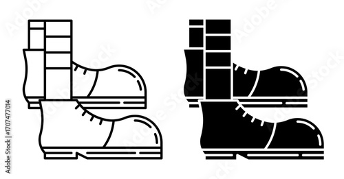 Line icon. Clown feet shod in huge clumsy boots. Simple black and white vector isolated on white background