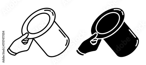 Linear icon, isometric gentleman hand dressed in a white glove holds a top hat taken off his head in greeting aerial view. Simple black and white top view vector isolated on white background
