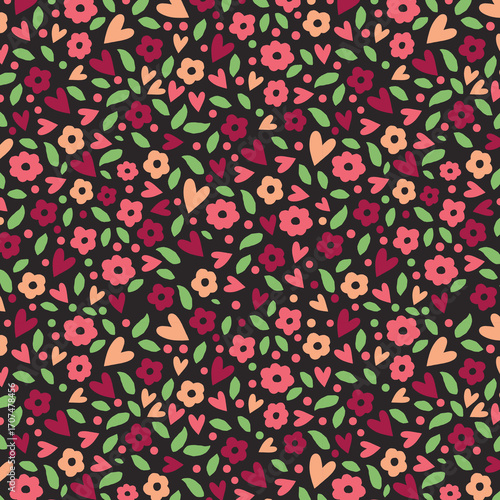 Seamless childish pattern with fairy flowers. Creative kids city texture for fabric, wrapping, textile, wallpaper, apparel. Seamless pattern with creative decorative flowers in scandinavian style.
