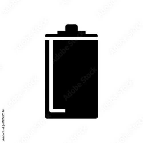 Simple black battery icon on white space on transparent background silhouette