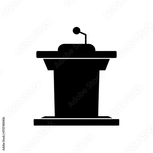 Simple black podium with microphone stand on transparent background silhouette