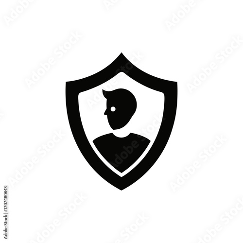 Person silhouette inside a shield outline on transparent background