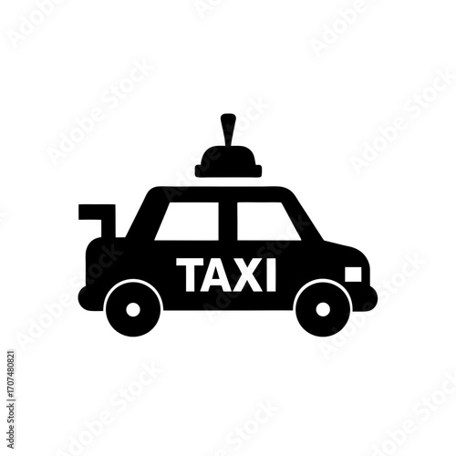 Silhouette of a taxi cab with text taxi on transparent background