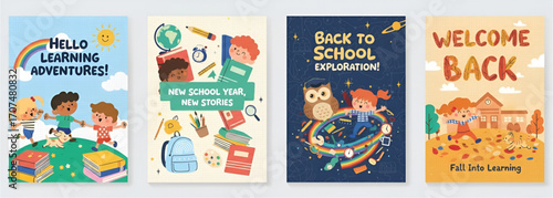 Delightful vector illustrations capturing the essence of diverse children's back-to-school journey, fostering joy, learning, and exciting academic adventures