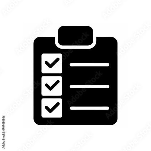 Clipboard with check marks and blank lines on transparent background silhouette