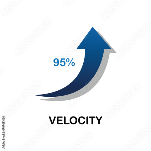 Upward arrow infographic showing 95 percent, growth and velocity concept, modern business data visualization, financial success and progress indicator, isolated on white background