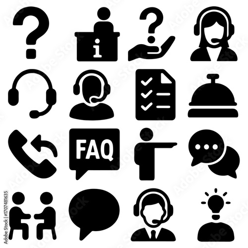 Assortment of Service and Support Icons: A well-curated selection of service and support icons. Illustrating different aspects of client assistance in a simple graphic manner.
