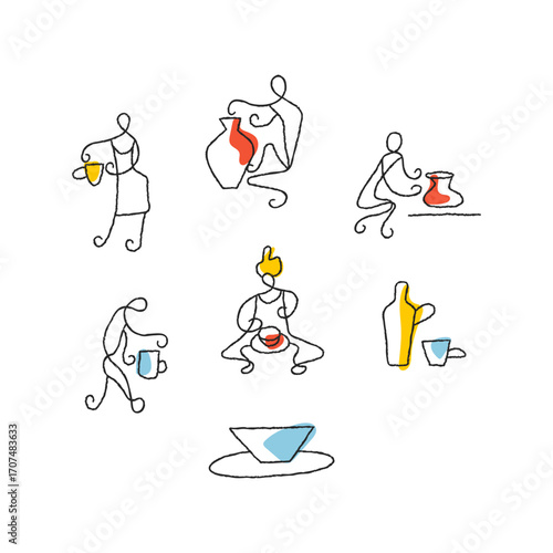 Pottery workshop illustration with abstract characters