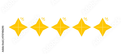 Five yellow stars sparkle brightly in a clean space.