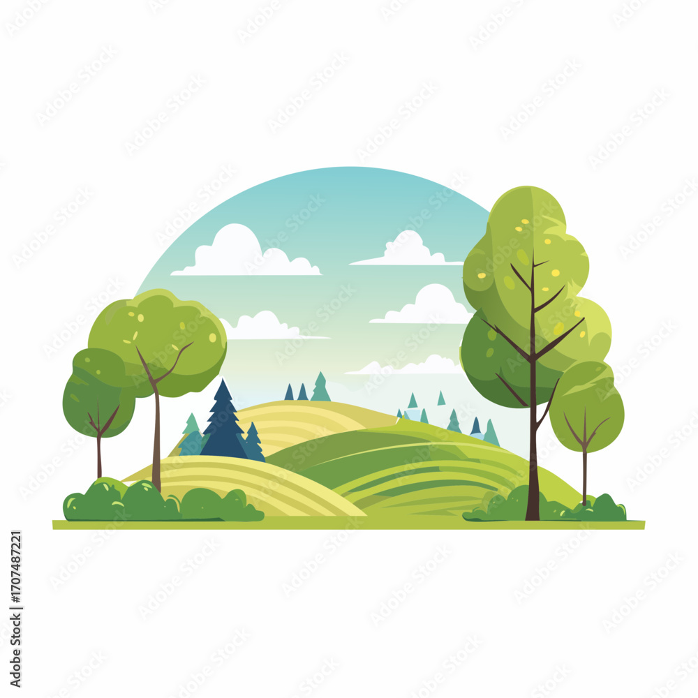 Fototapeta premium summer landscape with trees in the foreground and hills