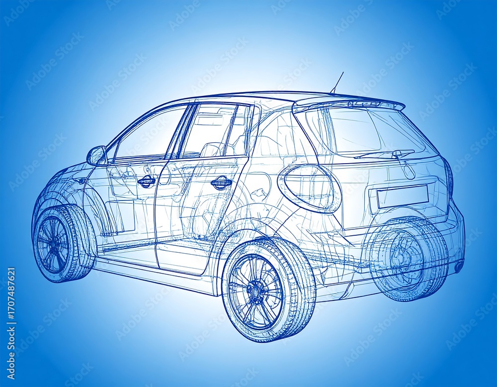 Fototapeta premium Wireframe drawing of a car