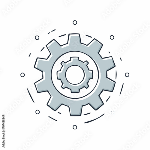 Gear mechanism rotates smoothly within a circular frame, showcasing precision engineering and technological advancement in a clean, modern style.