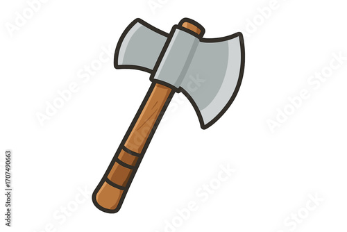 Double battle axe vector icon. Cartoon fantasy medieval weapon. Flat style illustration for RPG games. Viking, barbarian, or knight polearm symbol. Wood and steel war axe.