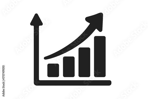 Growth chart icon with upward arrow. Business financial success graph. Analytics diagram for investment and profit data. Market progress symbol. Infographic vector element.