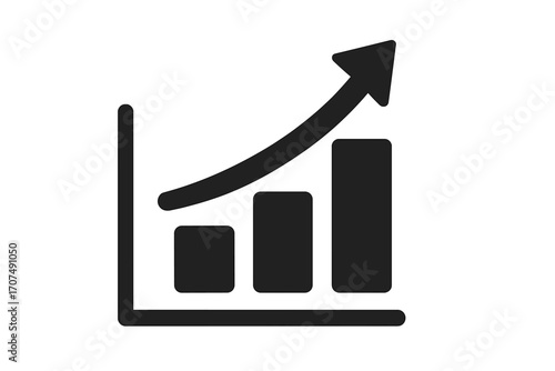 Growth chart vector icon for business success and financial progress. Upward arrow on a bar graph symbolizing market increase, profit, and data analysis. Stock market trend.