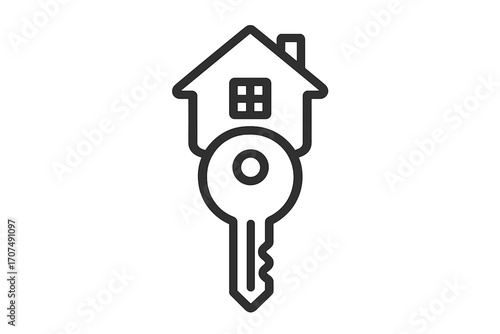 House key icon. Real estate symbol. Homeownership and property concept. Line art vector for buying, selling, or renting a house. Mortgage and investment graphic. Security.