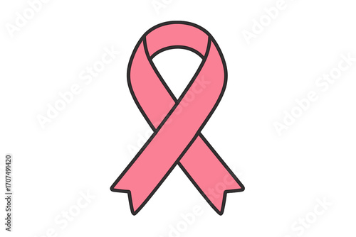 Pink ribbon, breast cancer awareness symbol. Vector concept for support campaign. Hope for survivor, women's health, charity and medical help. Flat cartoon icon illustration.