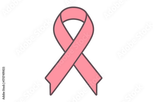 Pink ribbon vector icon for Breast Cancer Awareness Month in October. Symbol of hope, charity, and support for women's health. Flat design cartoon illustration on isolated background.