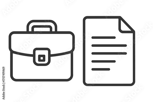 Business portfolio icon with document. Briefcase and file symbol for resume, CV, or contract. Linear vector illustration of work case, job report. Office concept graphic.