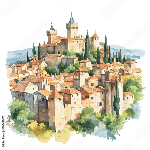 Carcassonne. Carcassonne watercolor vector illustration