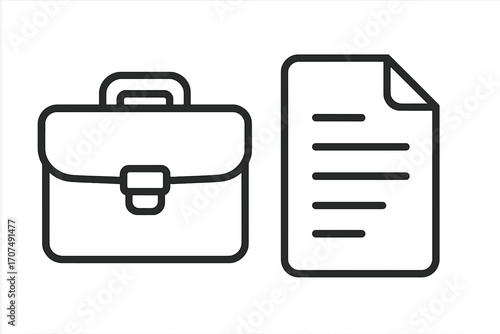 Business portfolio icon with briefcase and document. Case study, resume or cv concept. Linear vector for career, work, job search, presentation. Job application symbol.