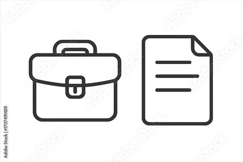 Portfolio icon, document symbol set. Linear vector illustration. Briefcase and paper file for business concepts like work, job, career, report, or contract management.