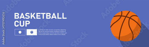 A colorful graphic showcasing a basketball cup theme.