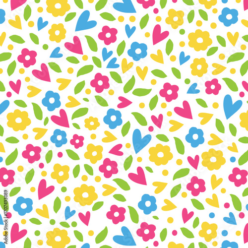 Seamless childish pattern with fairy flowers. Creative kids city texture for fabric, wrapping, textile, wallpaper, apparel. Seamless pattern with creative decorative flowers in scandinavian style.
