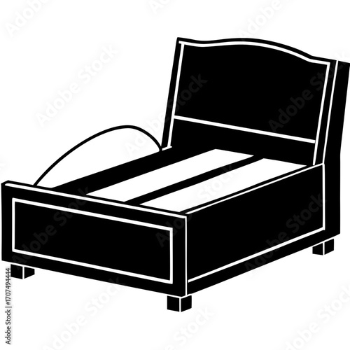 Modern upholstered bed frame with curved headboard silhouette isolated on white background