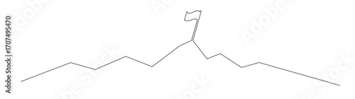 Single Line Drawing of Mountain with Flag