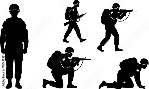 Soldier silhouettes, Military soldier silhouette set -V02