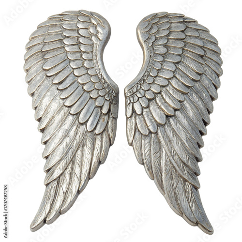 Silver angel wings realistic isolated on transparent background  
