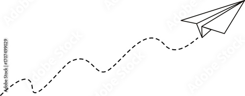 Vector of hand drawn doodle paper airplane isolated on white background. Line icon symbol of travel and route. Vector icon.Paper plane with dotted line, Origami paper airplane, Travel symbol,