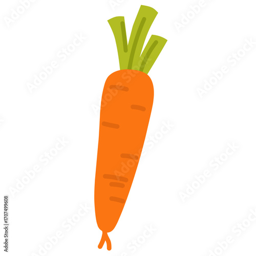 Flat Style Single Orange Carrot with Green Stem for Healthy Food Ingredient illustration