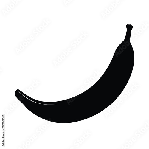 Simple black silhouette of a banana on a clean white background for design