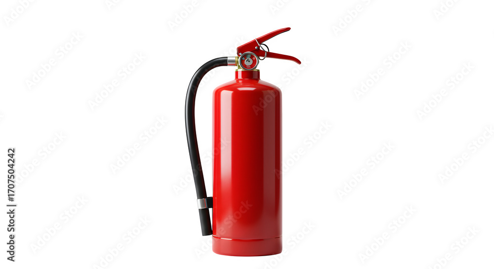 Fototapeta premium Red fire extinguisher on black shows safety equipment for emergency planning, product presentation.