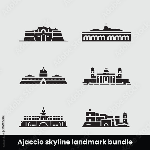Ajaccio Skyline Landmark Bundle Iconic French City Silhouettes for Design
