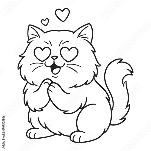 Line art of persian cat falling in love cartoon vector