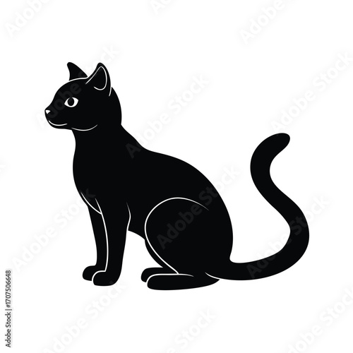 Minimalist black cat silhouette on white background simple design