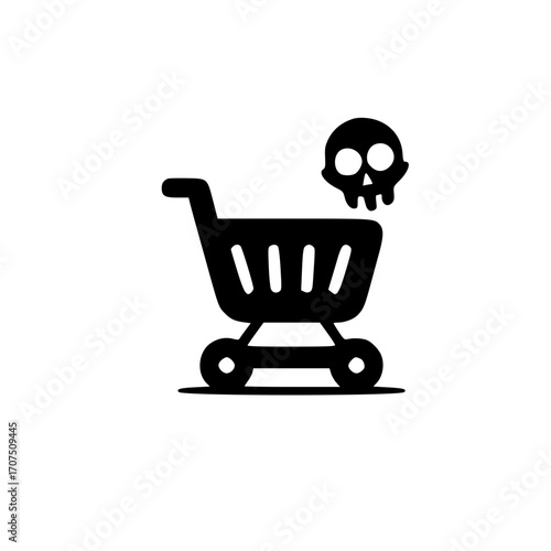 Retail shopping cart with zombie skull icon vector illustration for haunted store and horror design
