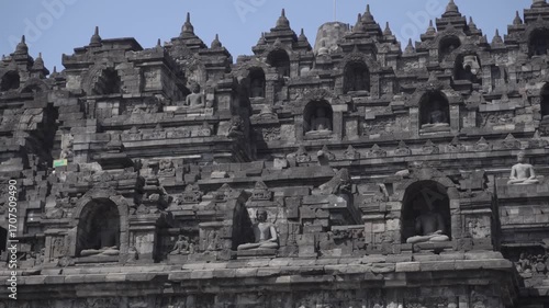 Borobudur Temple in Central Java, Indonesia, a UNESCO World Heritage Site, famous for its ancient Buddhist architecture, stupas, and cultural heritage.