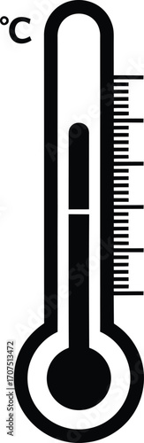 A black and white icon of a Celsius thermometer showing a moderate temperature level with scale markings.