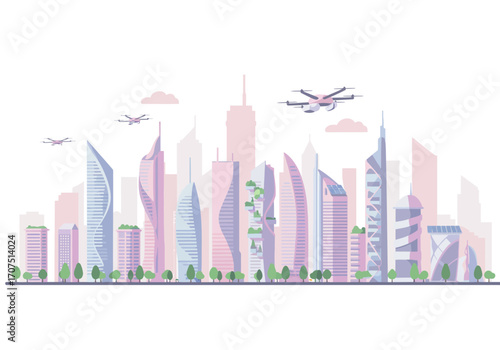 Futuristic Cityscape Skyline Architecture.