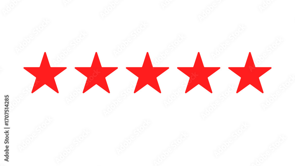 Fototapeta premium 5 red stars rating review, top quality, red rating stars icon, five red star sign, red rating symbol vector