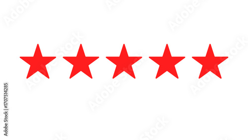 5 red stars rating review, top quality, red rating stars icon, five red star sign, red rating symbol vector