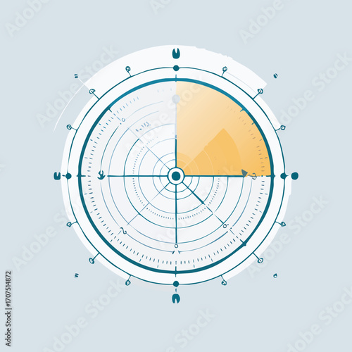 Compass points towards the yellow sector on light blue backdrop, symbolizing direction and guidance in a modern and minimalist style.