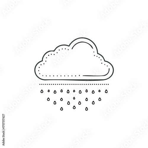 Cloud releasing raindrops during a spring shower, symbolizing weather patterns and the refreshing nature of rain, presented in a minimalist style.