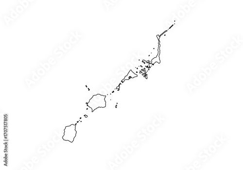 Black outlines of a map depicting the islands of Japan